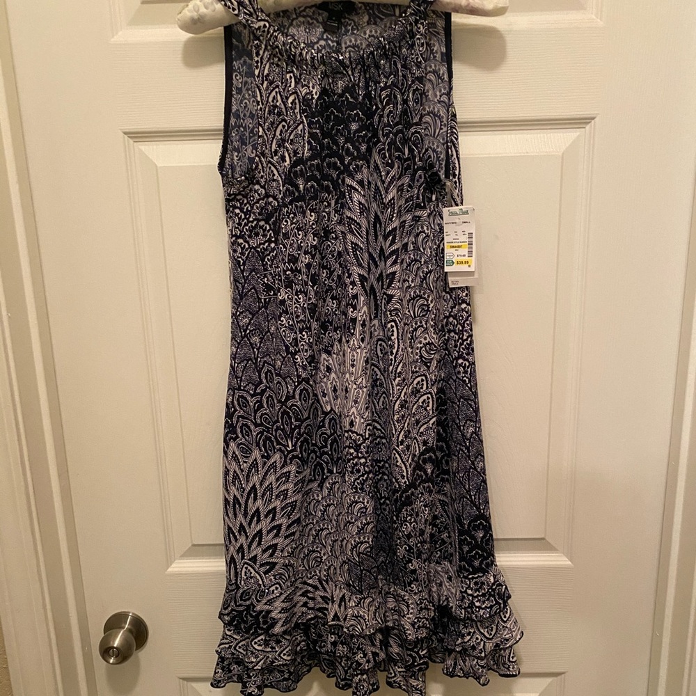 Dress, Sleeveless, Knee Length, Black & White, Casual, Ruffle Hem,